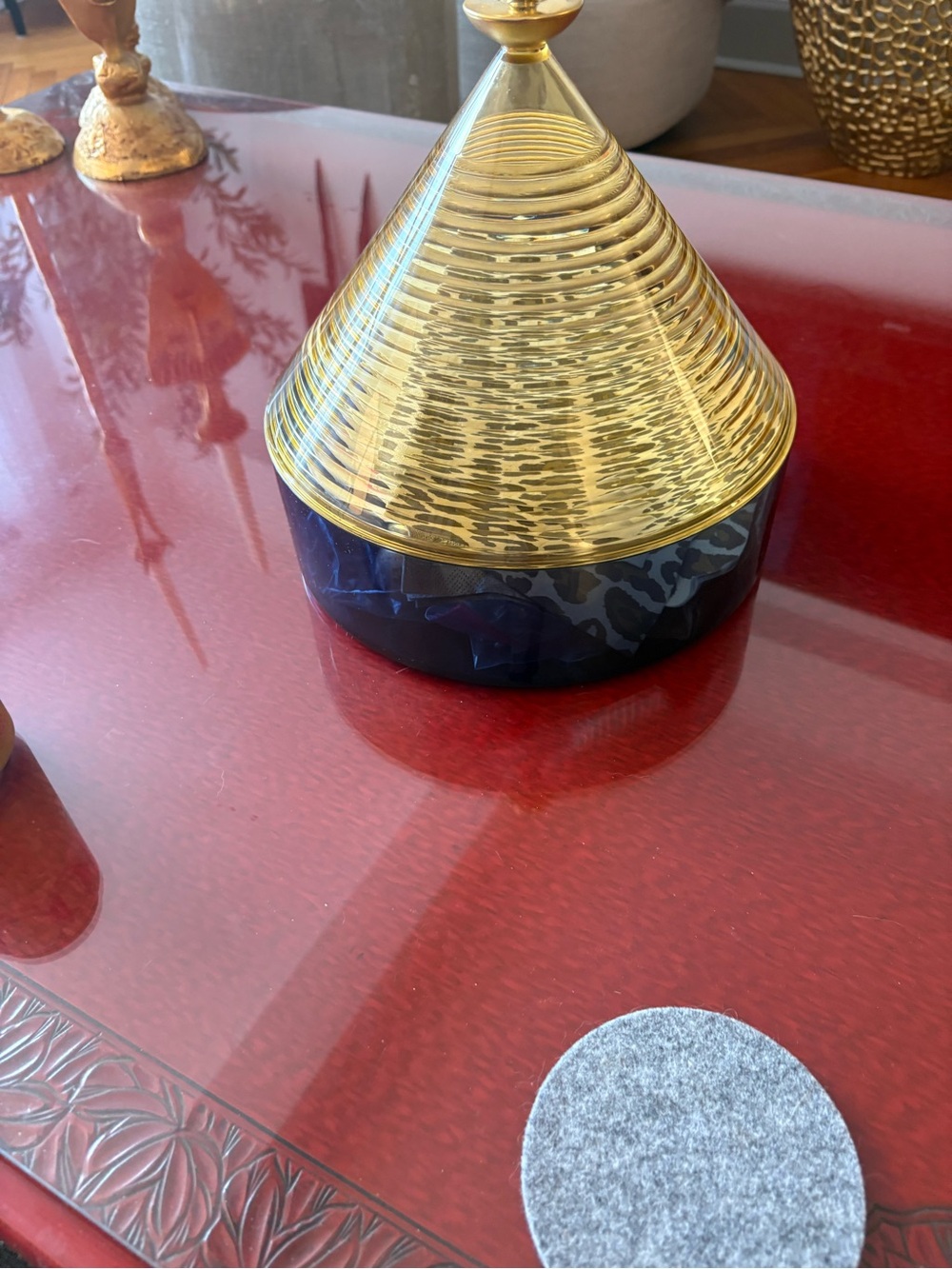 Kartell Gold and Navy Conical Lidded Accent Jar